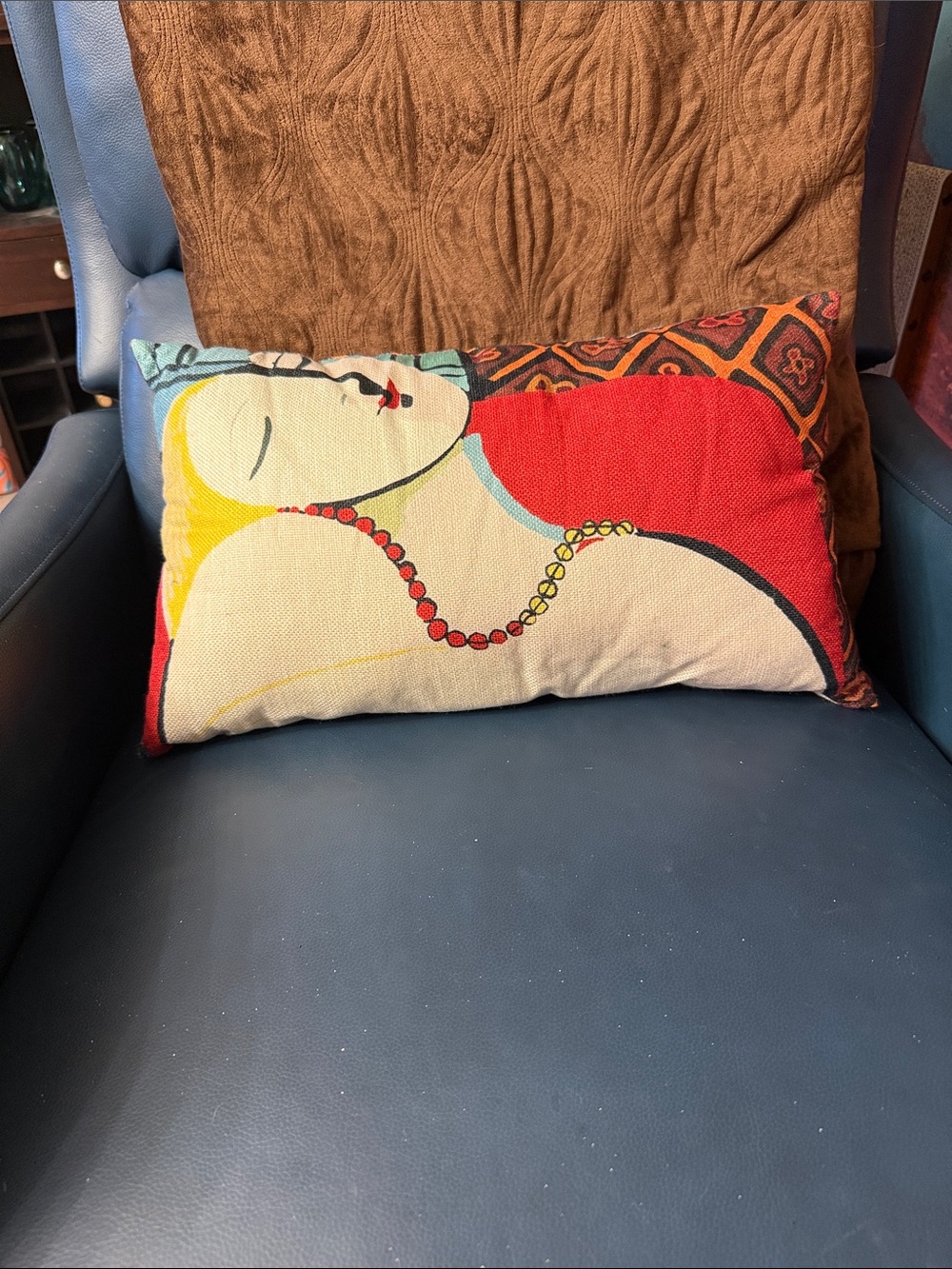 Artistic Reclining Woman Decorative Lumbar Pillow - Red, Cream, Yellow
